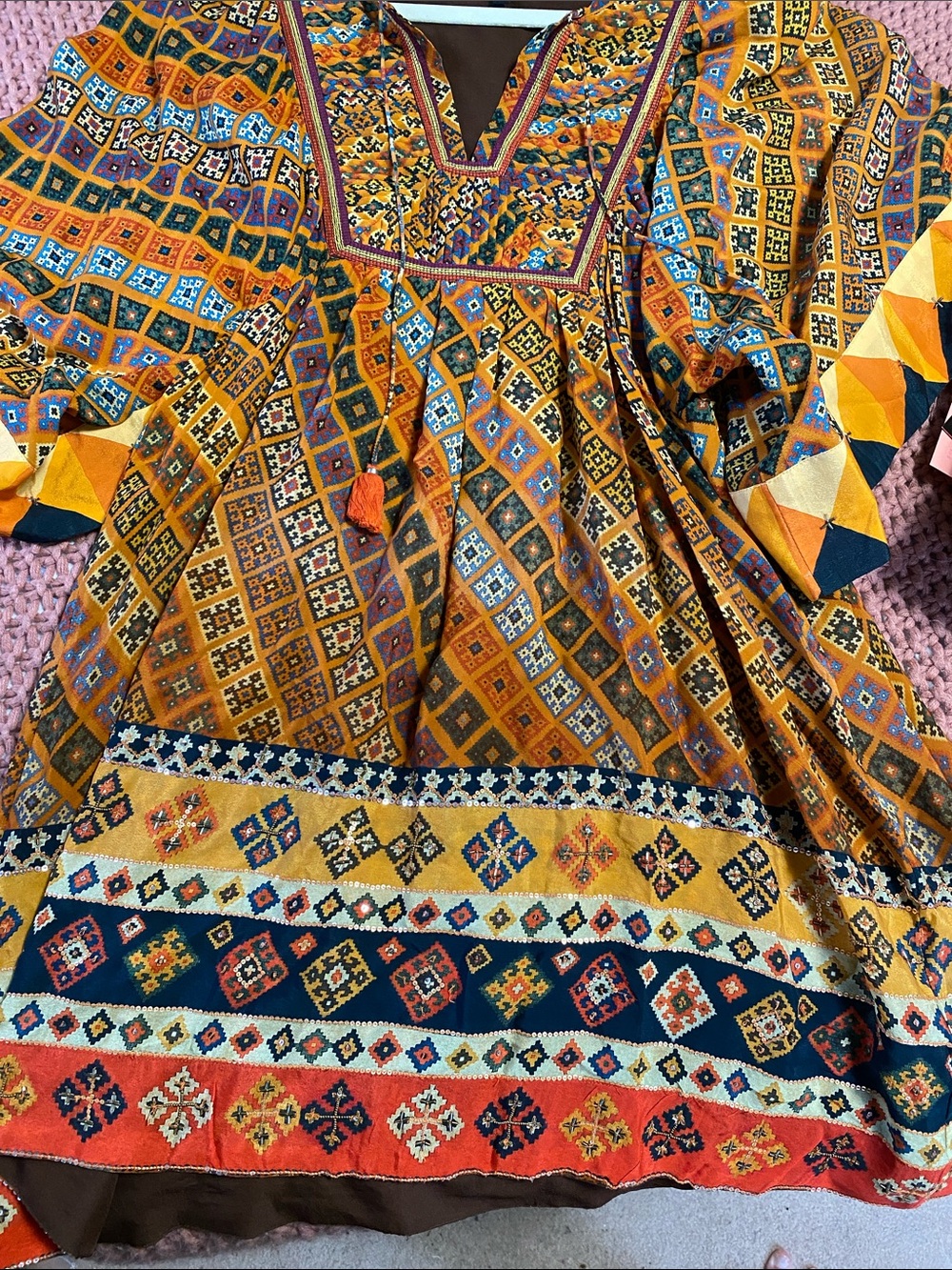 Tanya Kreda Orange Patterned Boho Long Sleeve Dress - Picture 2 of 2